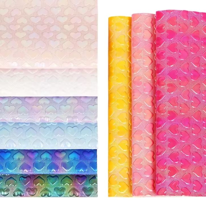 Heart Embossed Rainbow Heart Shape Faux Leather For Handbags