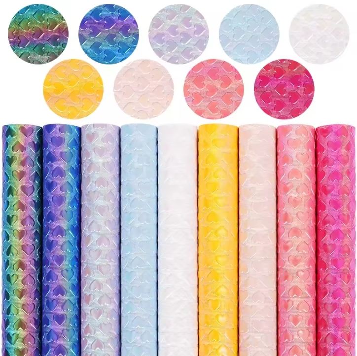 Heart Embossed Rainbow Heart Shape Faux Leather For Handbags
